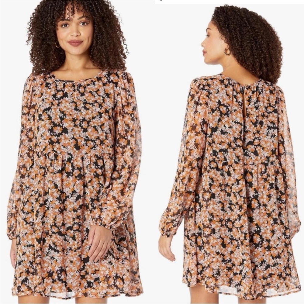 0139 - NWT Sanctuary Shirred Neck Babydoll Lined Dress Orange Black Small